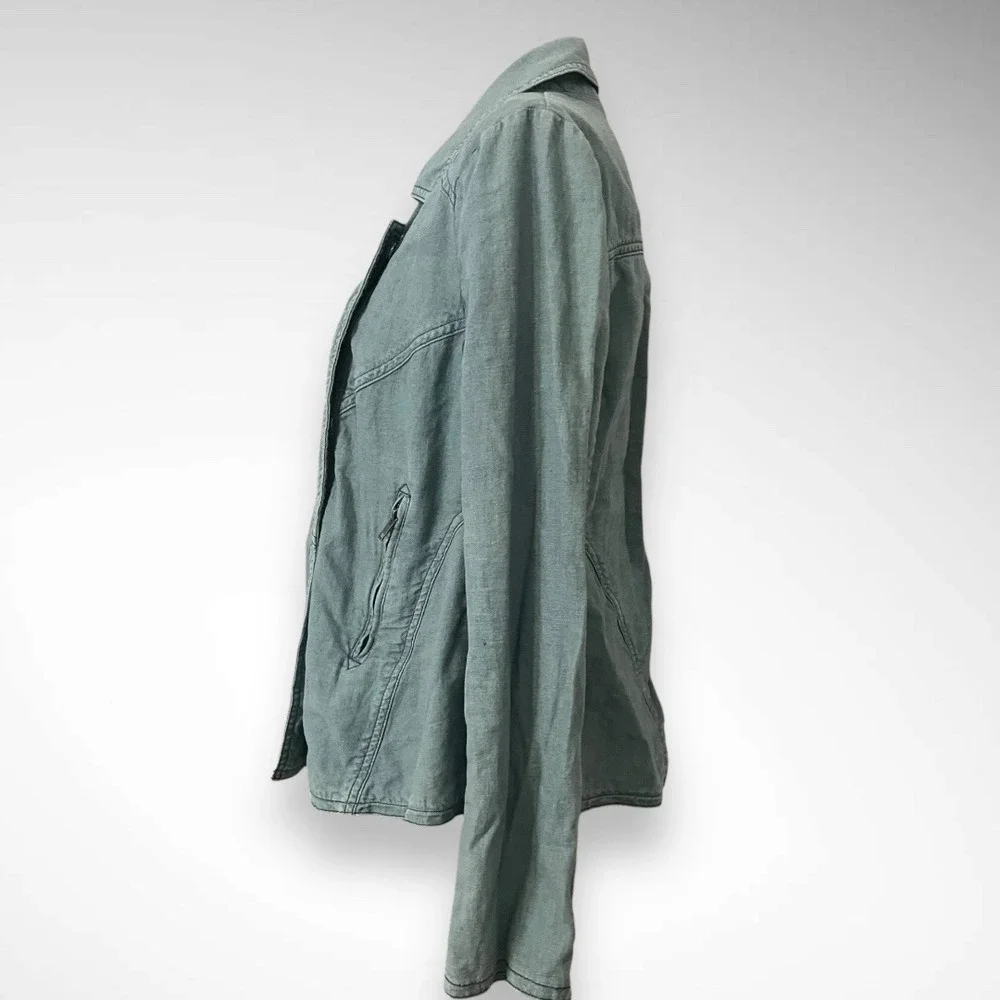 FREE PEOPLE Women's Blueish Green Linen Blend Moto Jacket Medium | EUC - Picture 7 of 8